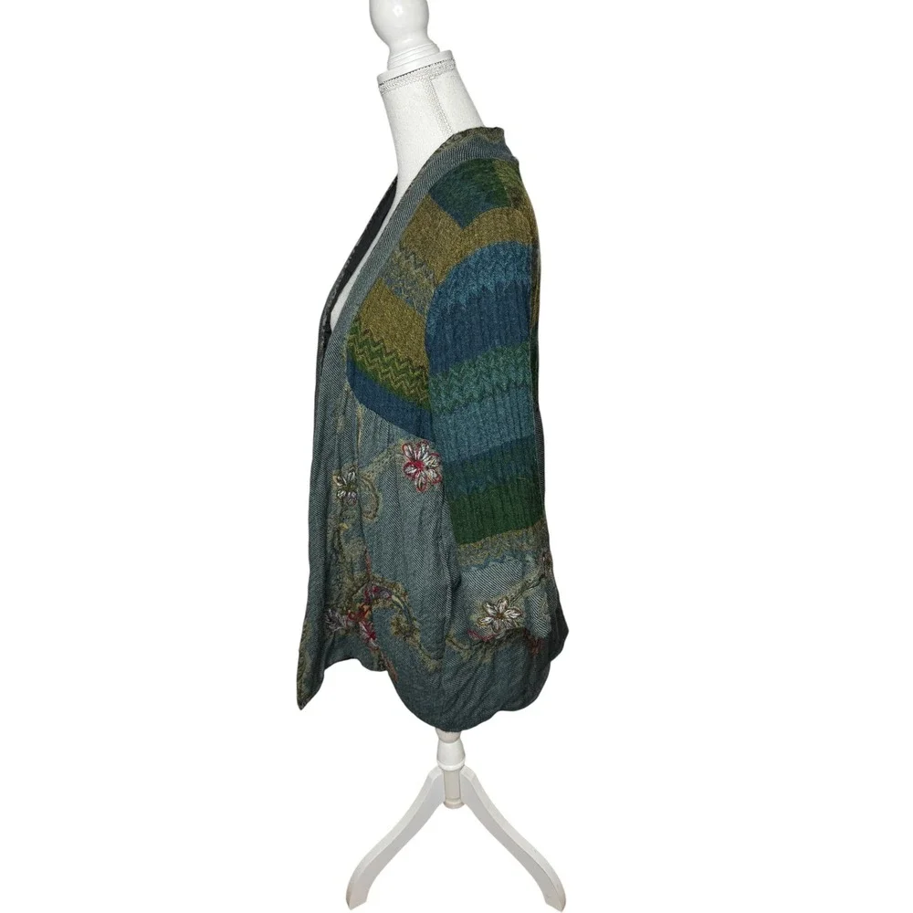 Soft‎ Surroundings Izmir Wool Embroidered Open Front Jacket Paisley Floral XL